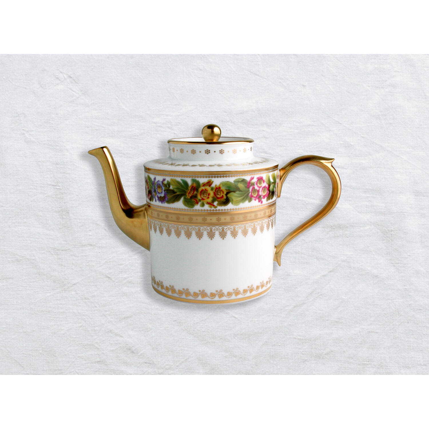 Bernardaud Teapot 6 cups, Limoges porcelain, Botanique collection, on a white background