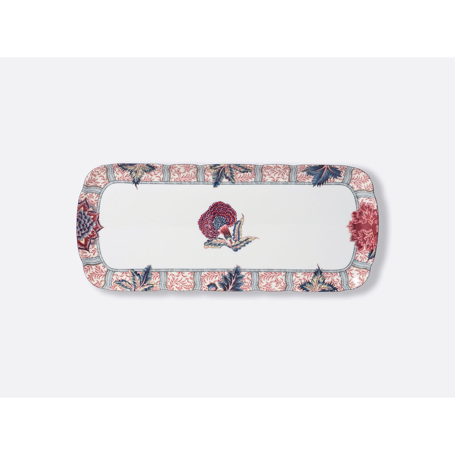 Bernardaud Rectangular cake platter 15", Limoges porcelain, Collection Braquenié collection, on a white background