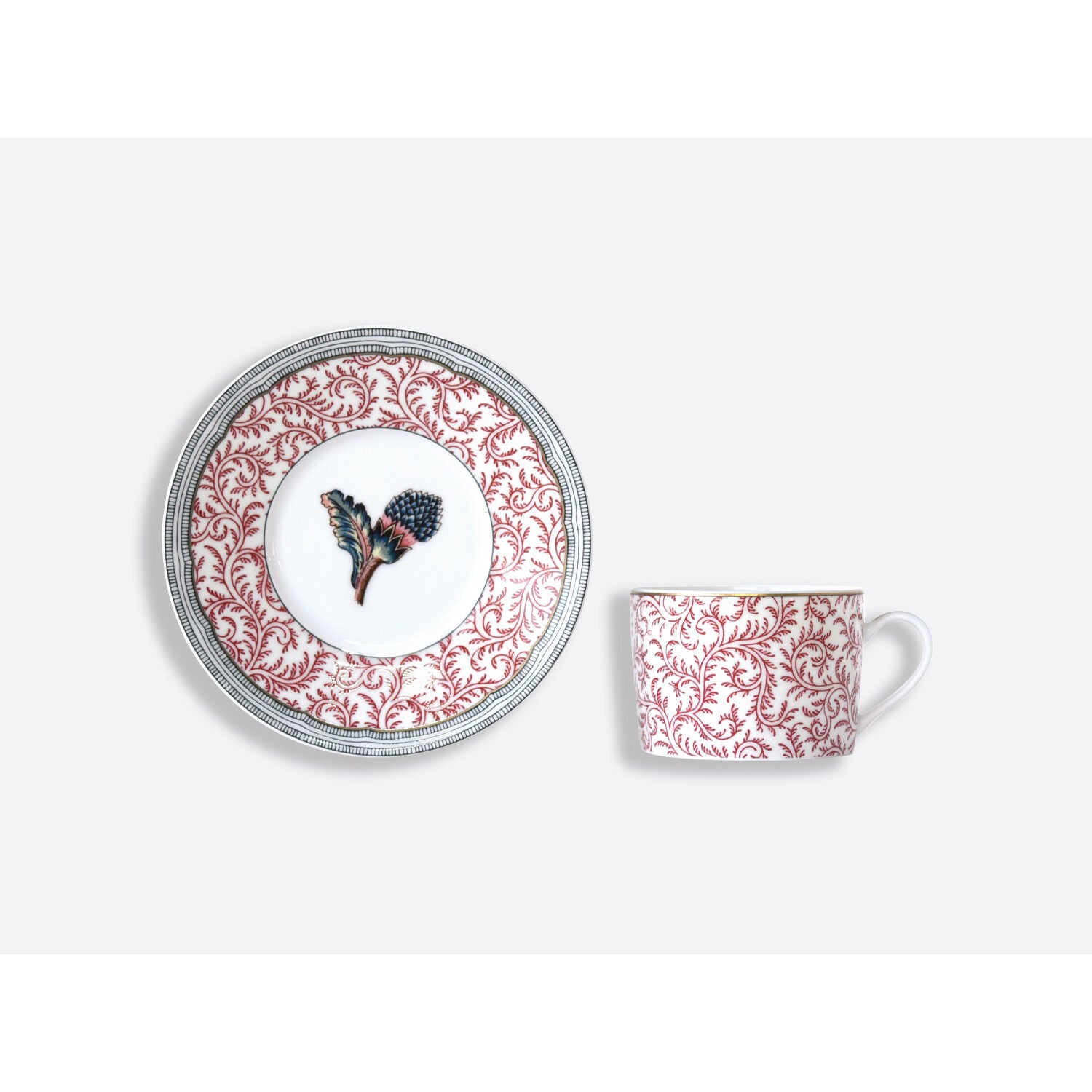 Bernardaud Set of tea cups and saucers 5 oz, Limoges porcelain, Collection Braquenié collection, detail view