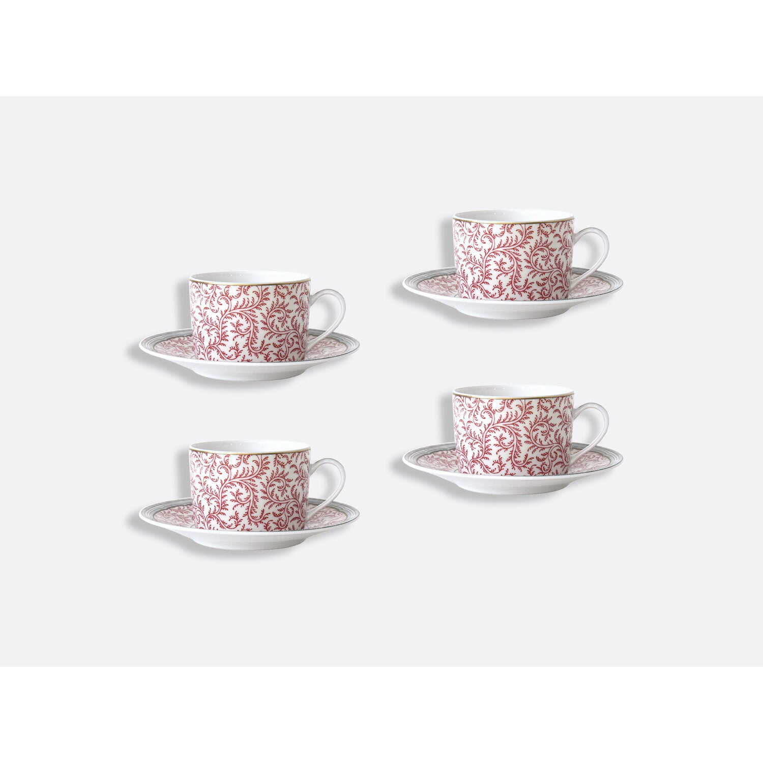 Bernardaud Set of tea cups and saucers 5 oz, Limoges porcelain, Collection Braquenié collection, detail view