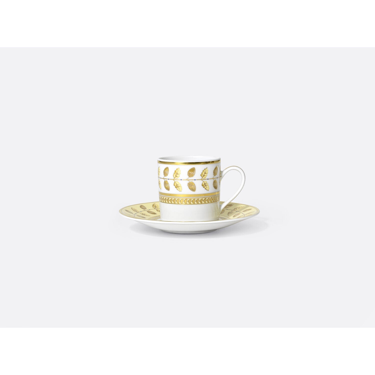 Bernardaud Moka cup and saucer gift box 2 oz, Limoges porcelain, Constance Jaune collection, detail view