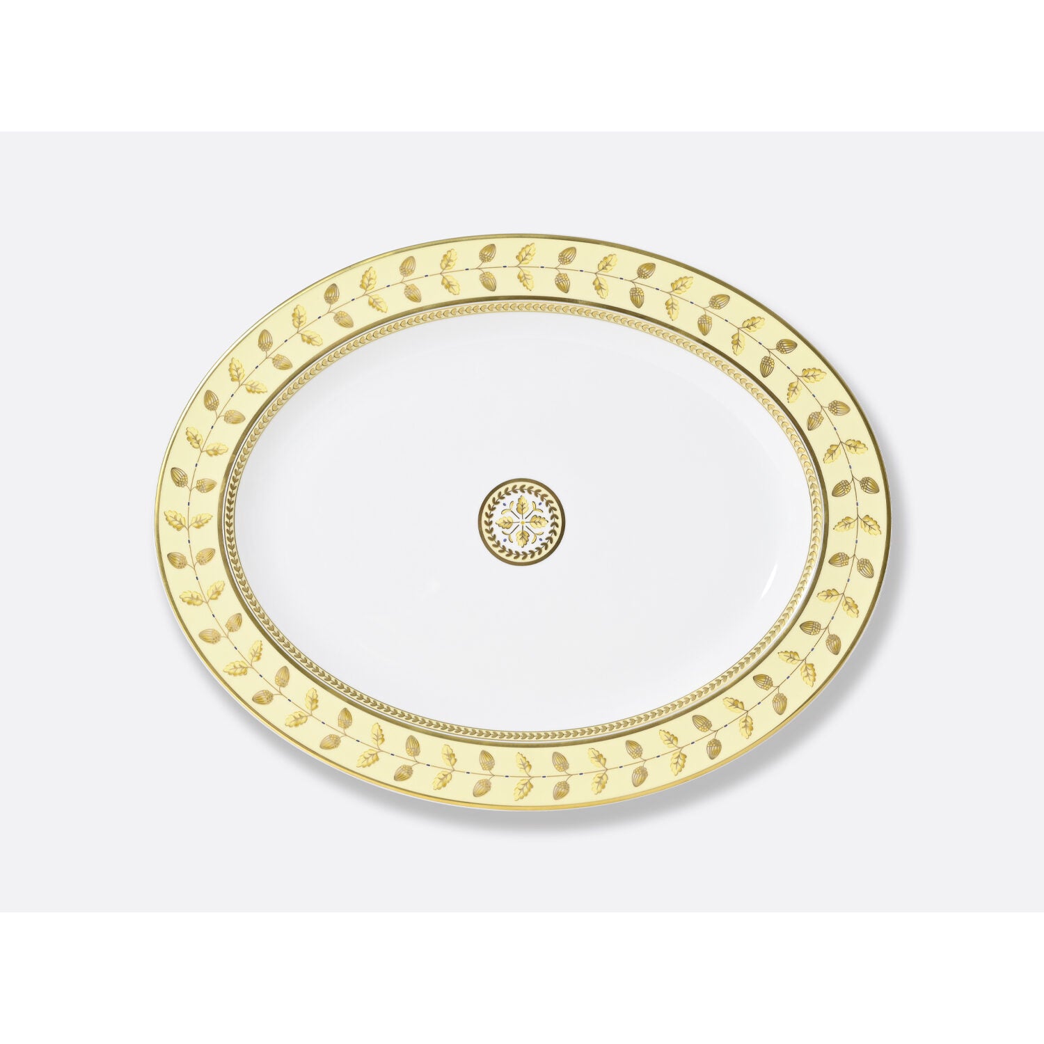 Bernardaud Oval platter 15", Limoges porcelain, Constance Jaune collection, on a white background
