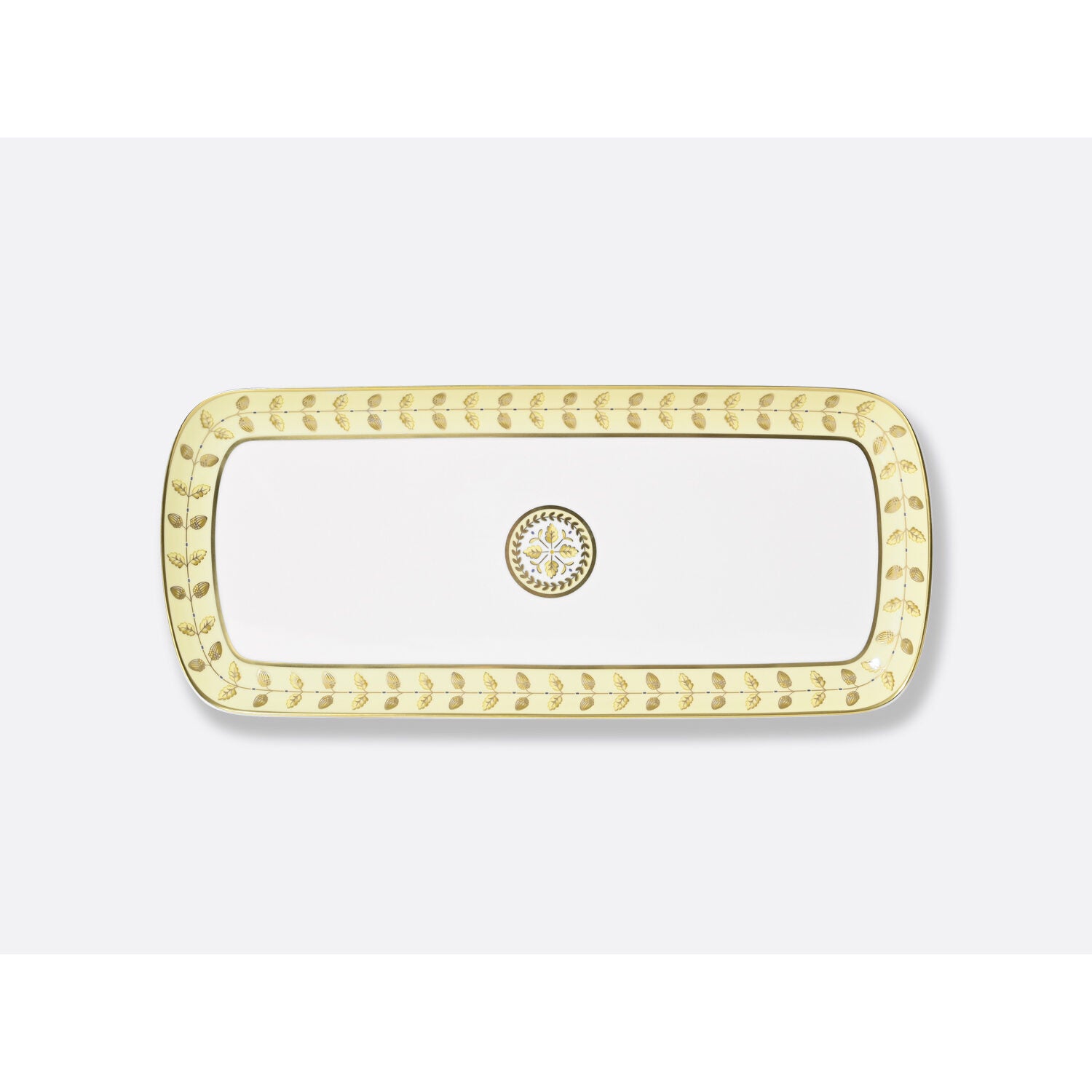 Bernardaud Rectangular cake platter 15", Limoges porcelain, Constance Jaune collection, on a white background