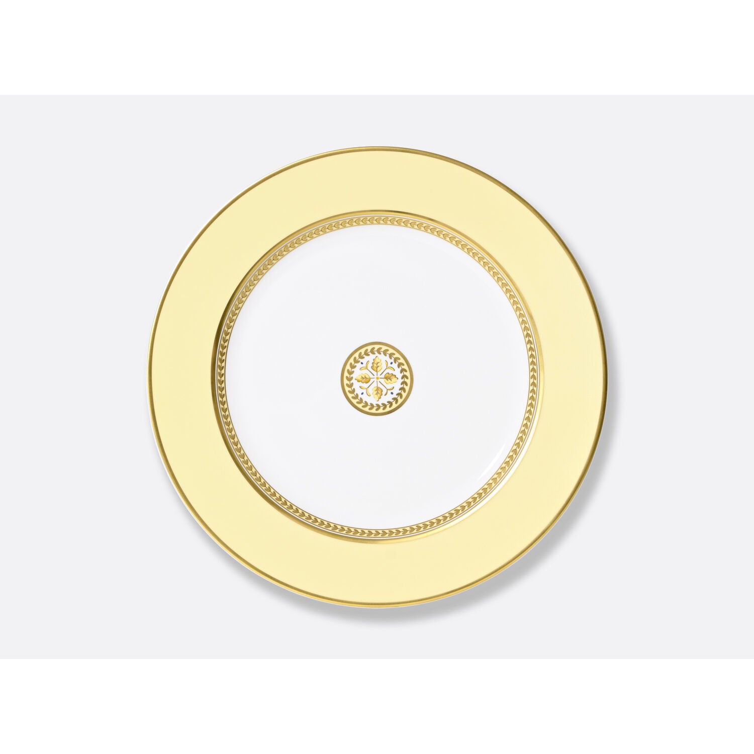 Bernardaud Service plate 11.5", Limoges porcelain, Constance Jaune collection, on a white background