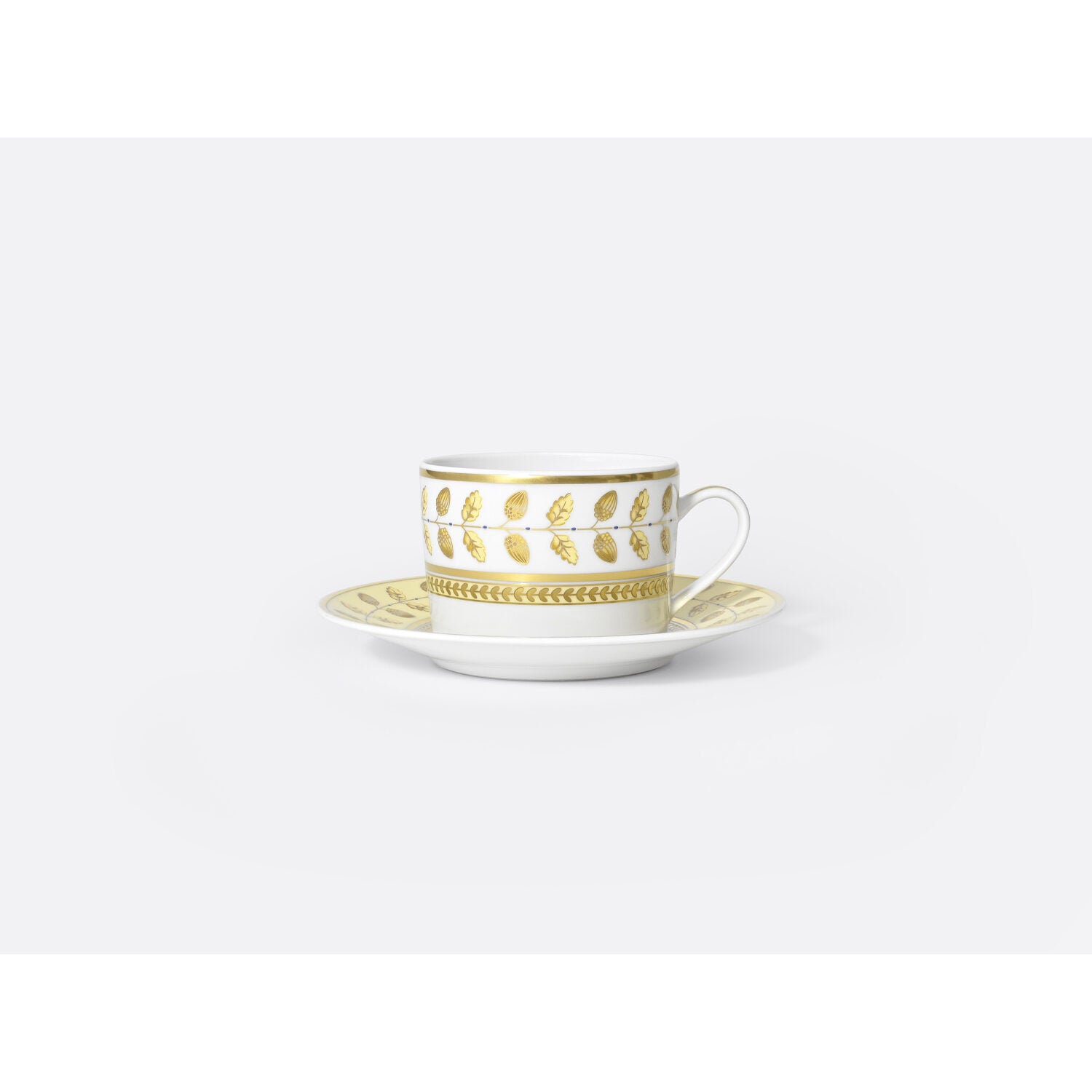 Bernardaud Tea cup and saucer 4.5 oz gift box, Limoges porcelain, Constance Jaune collection, detail view