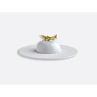 Bernardaud Gift box set of caviar plate and bell covert, Limoges porcelain, Ecume collection, on a white background