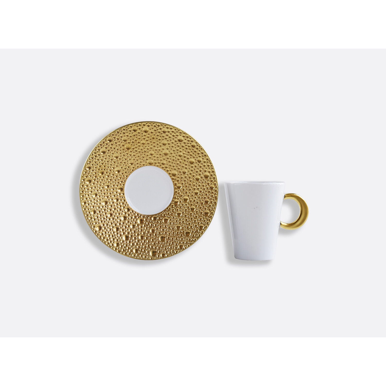 Bernardaud Espresso cup 2 oz and saucer, Limoges porcelain, Ecume Or collection, detail view