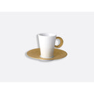 Bernardaud Espresso cup 2 oz and saucer, Limoges porcelain, Ecume Or collection, on a white background