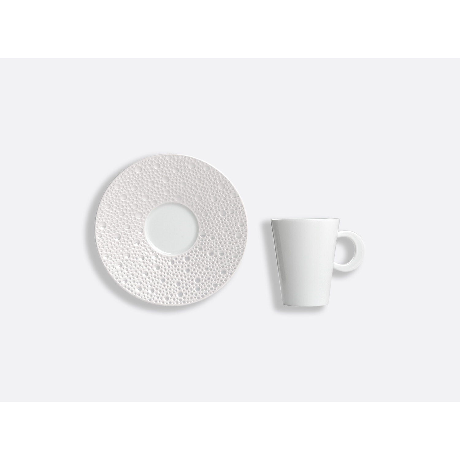 Bernardaud Set of espresso cups and saucers 2 oz, Limoges porcelain, Ecume Perle JP collection, detail view