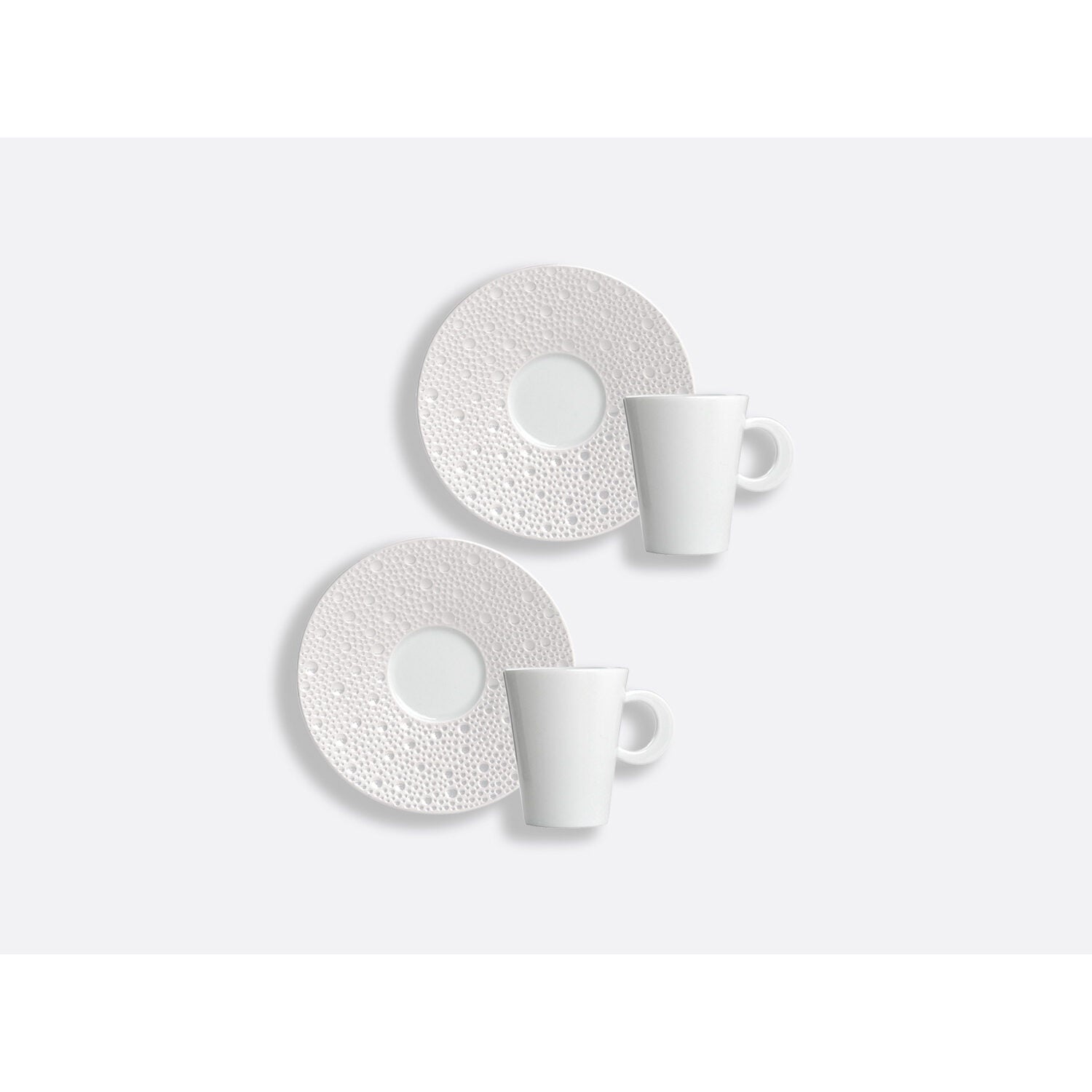 Bernardaud Set of espresso cups and saucers 2 oz, Limoges porcelain, Ecume Perle JP collection, detail view
