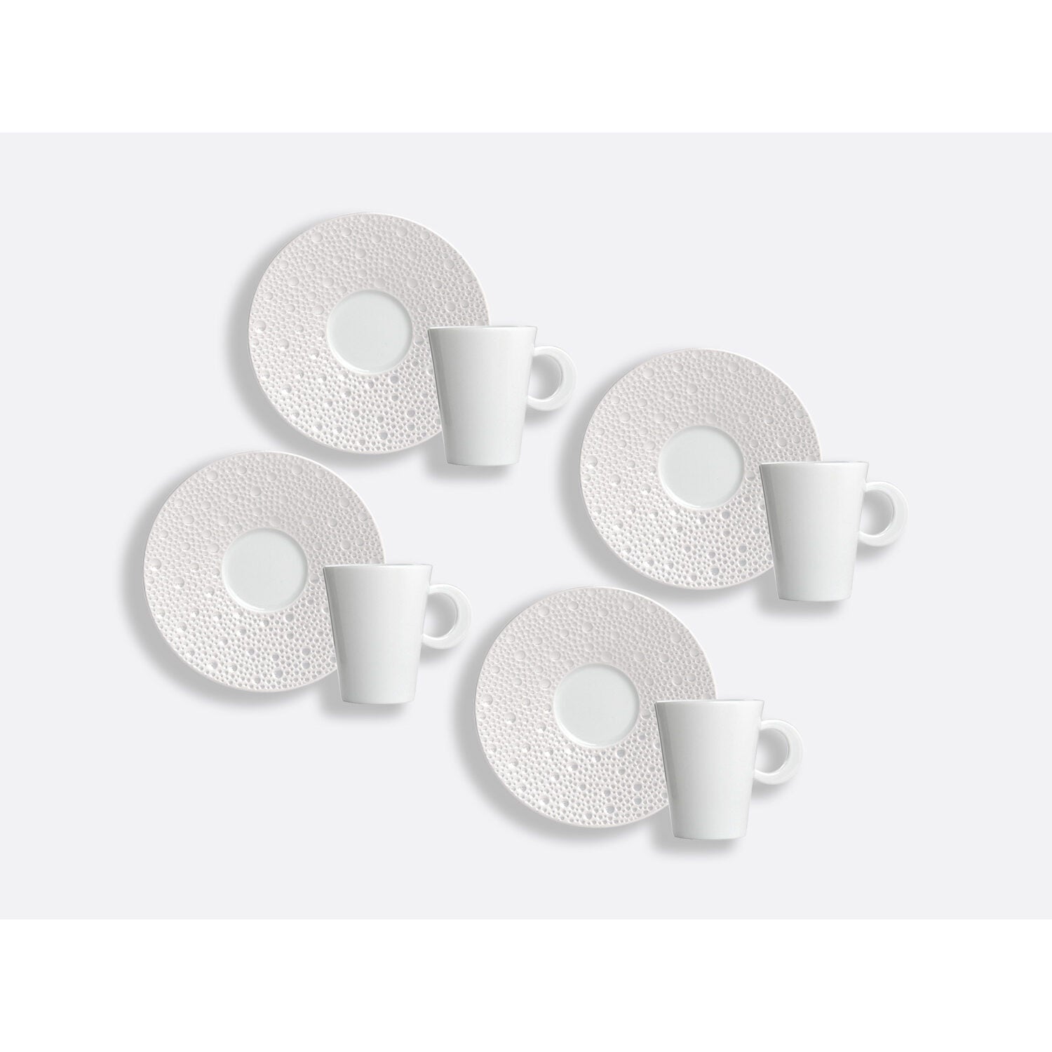 Bernardaud Set of espresso cups and saucers 2 oz, Limoges porcelain, Ecume Perle JP collection, detail view