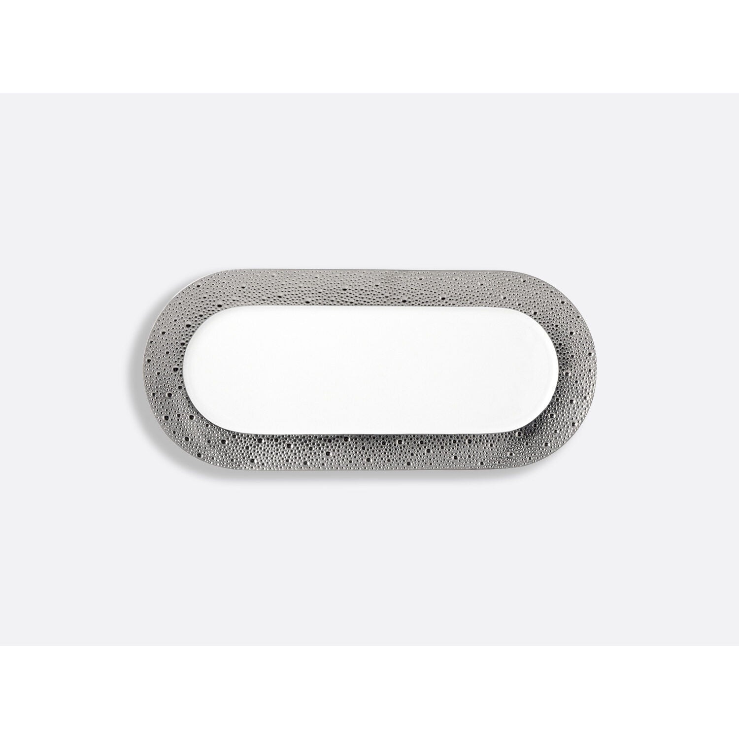 Bernardaud Cake platter rectangular -15", Limoges porcelain, Ecume Platine collection, on a white background