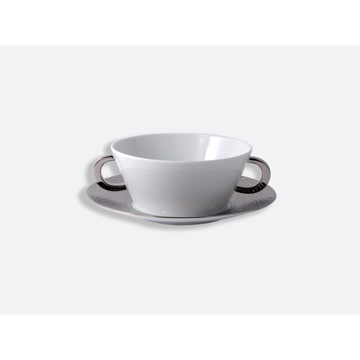 Bernardaud Cream cup and saucer, Limoges porcelain, Ecume Platine collection, on a white background
