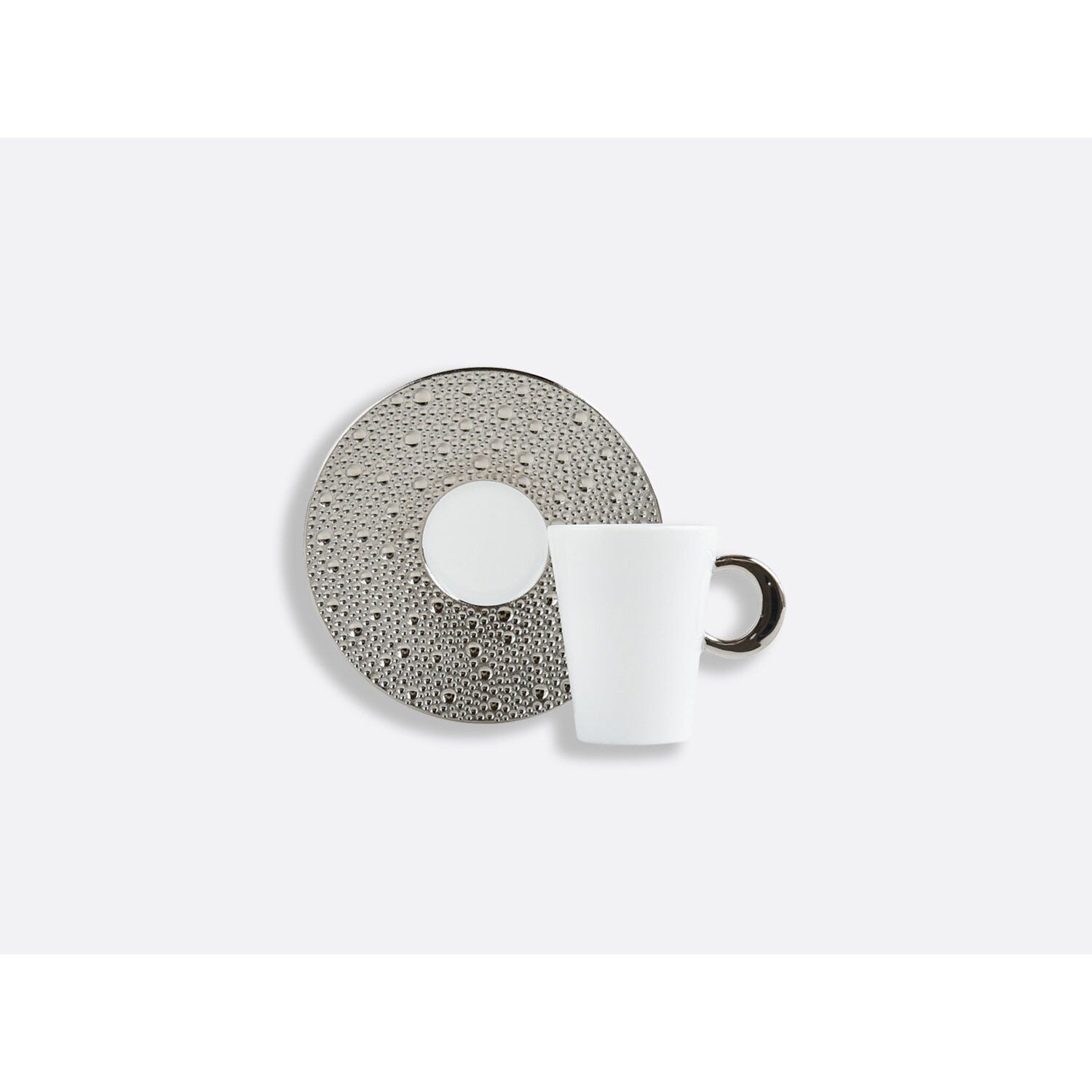 Bernardaud Espresso cup and saucer 2 oz, Limoges porcelain, Ecume Platine collection, detail view