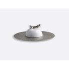 Bernardaud Gift box set of caviar plate and bell covert, Limoges porcelain, Ecume Platine collection, on a white background