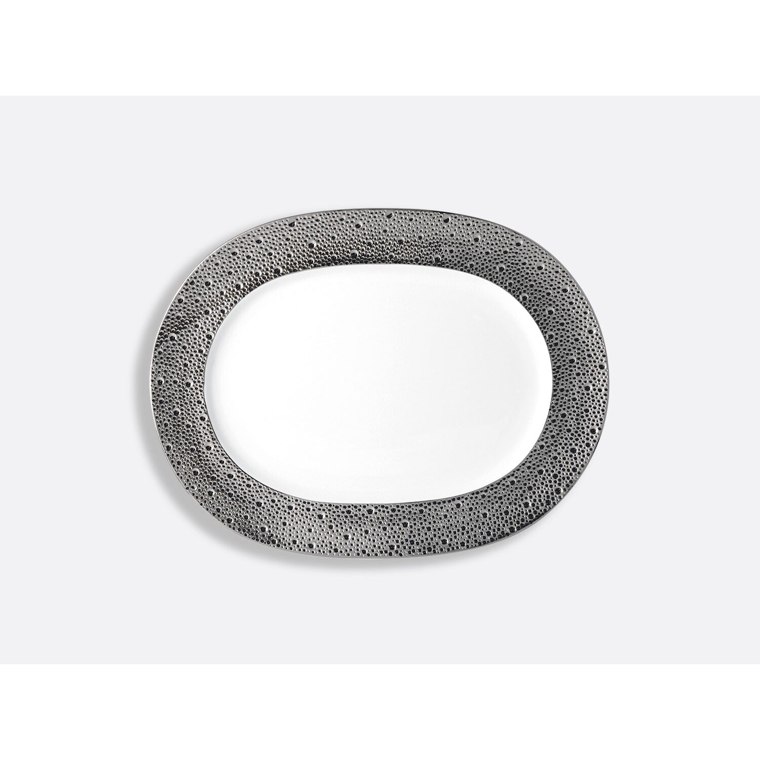 Bernardaud Oval platter 14", Limoges porcelain, Ecume Platine collection, on a white background
