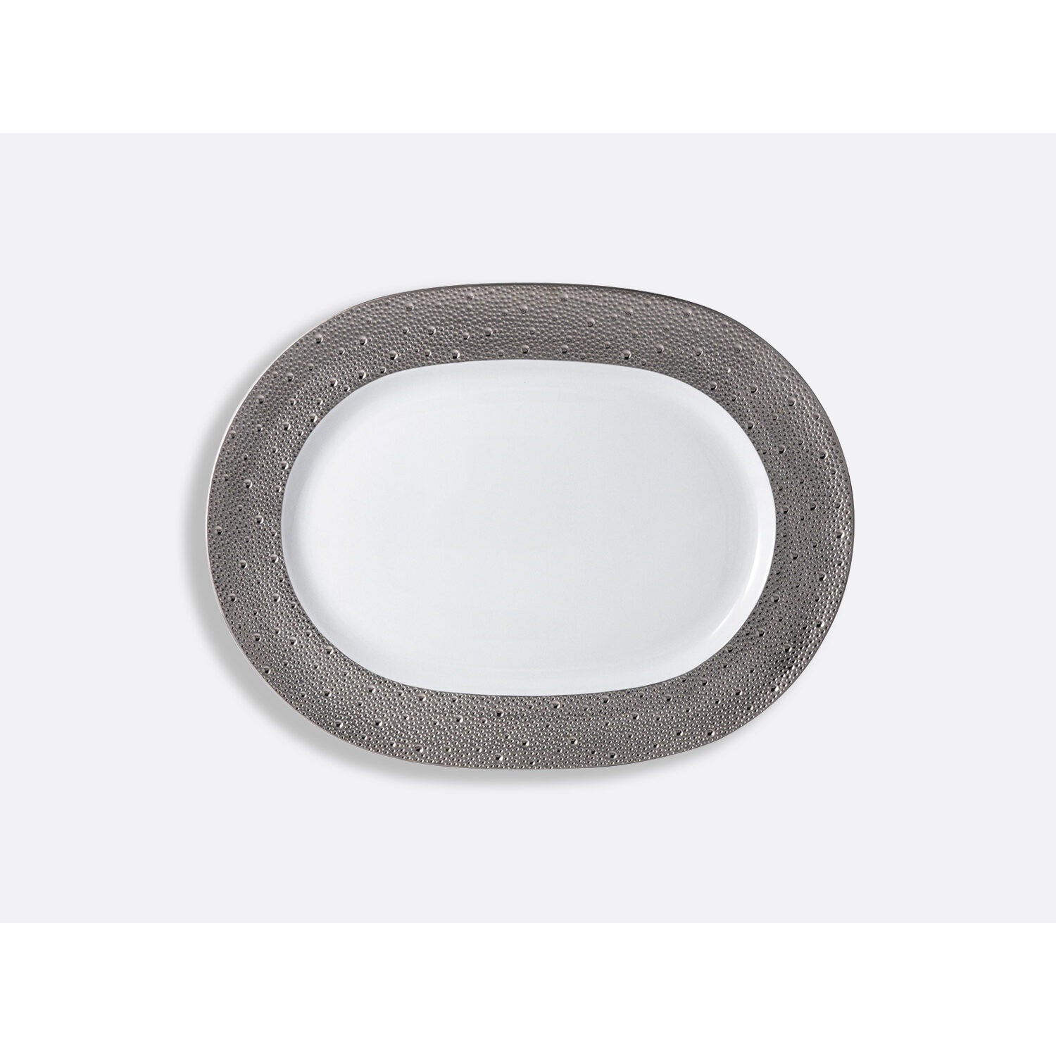 Bernardaud Oval platter 17", Limoges porcelain, Ecume Platine collection, on a white background