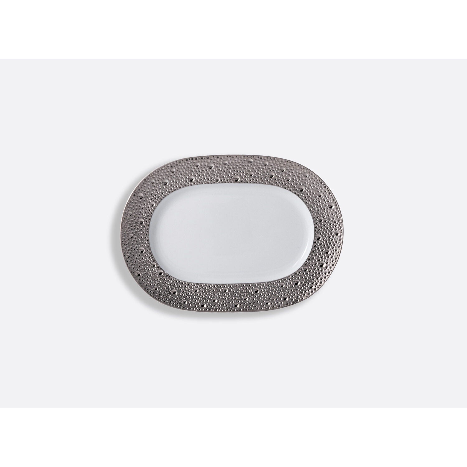 Bernardaud Relish dish 9" x 5", Limoges porcelain, Ecume Platine collection, on a white background