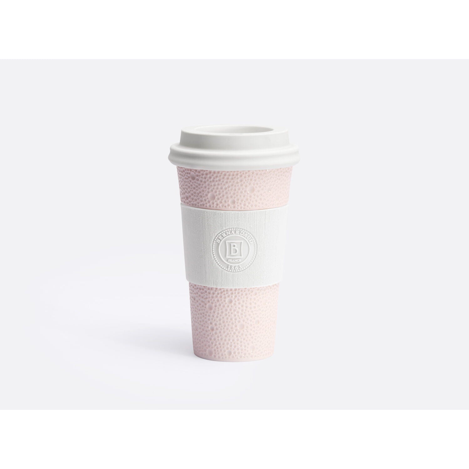 Bernardaud Nomad mug 16 oz Ecume pink, Limoges porcelain, Ecume Rose de Corée collection, on a white background