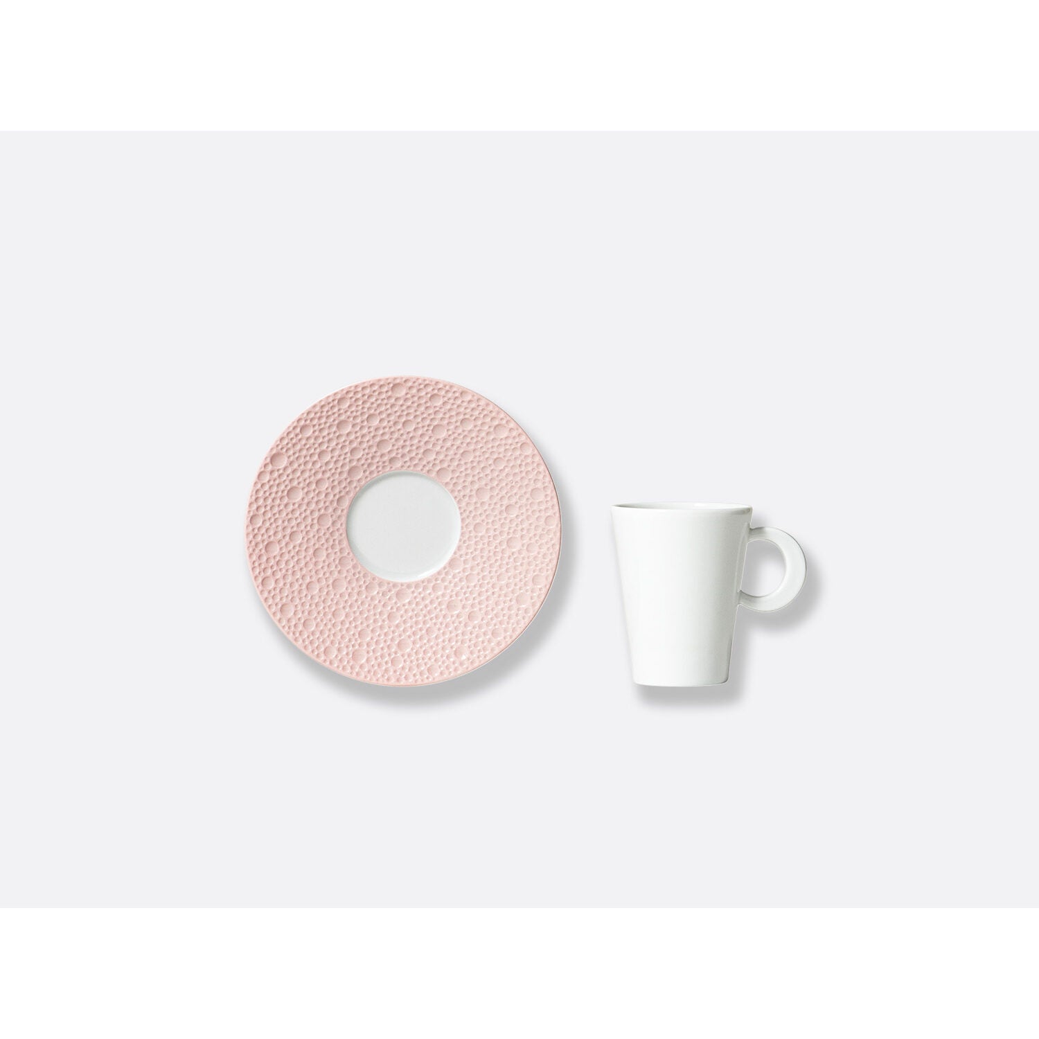Bernardaud Set of espresso cups and saucers 2 oz, Limoges porcelain, Ecume Rose de Corée collection, detail view