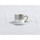 Bernardaud Espresso cup and saucer, Limoges porcelain, Elysee collection, on a white background