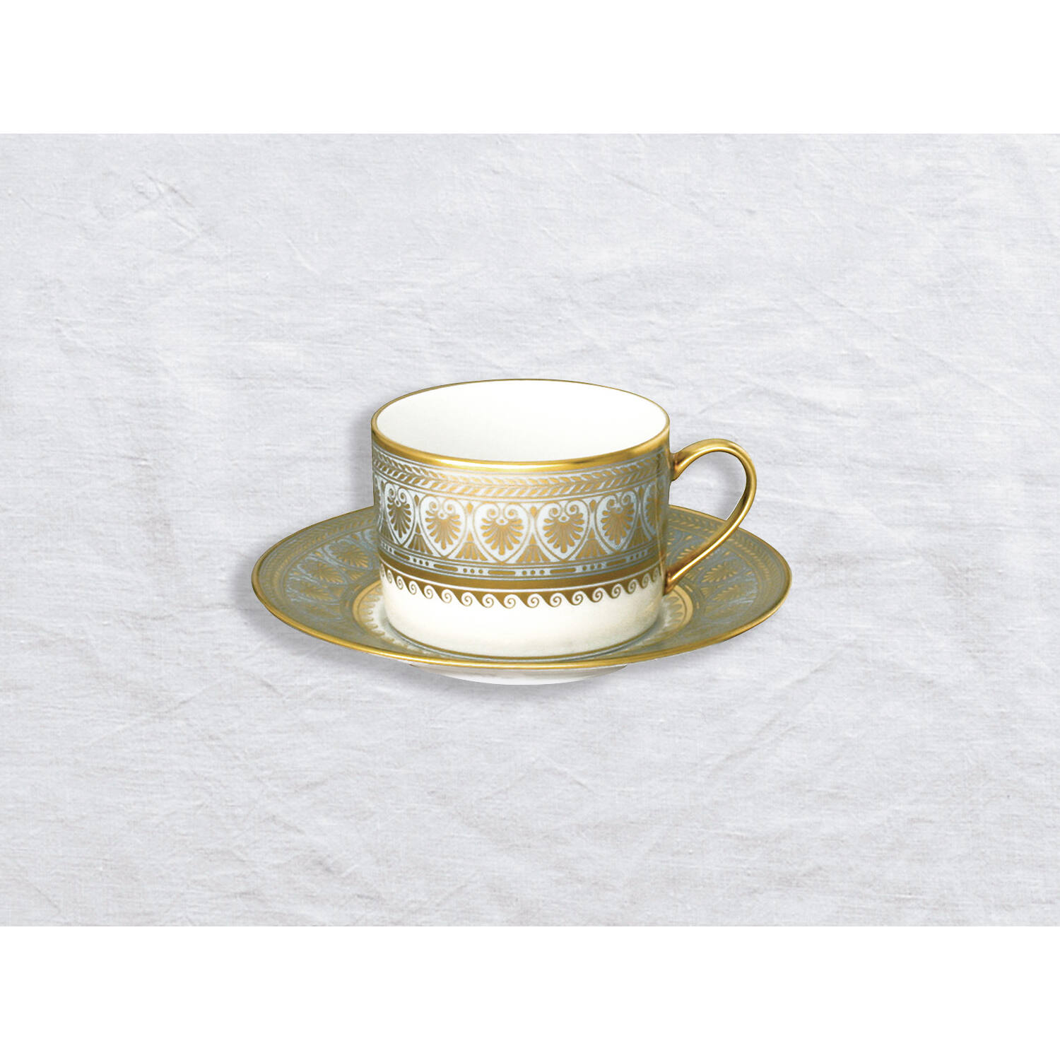 Bernardaud Tea cup and saucer, Limoges porcelain, Elysee collection, on a white background