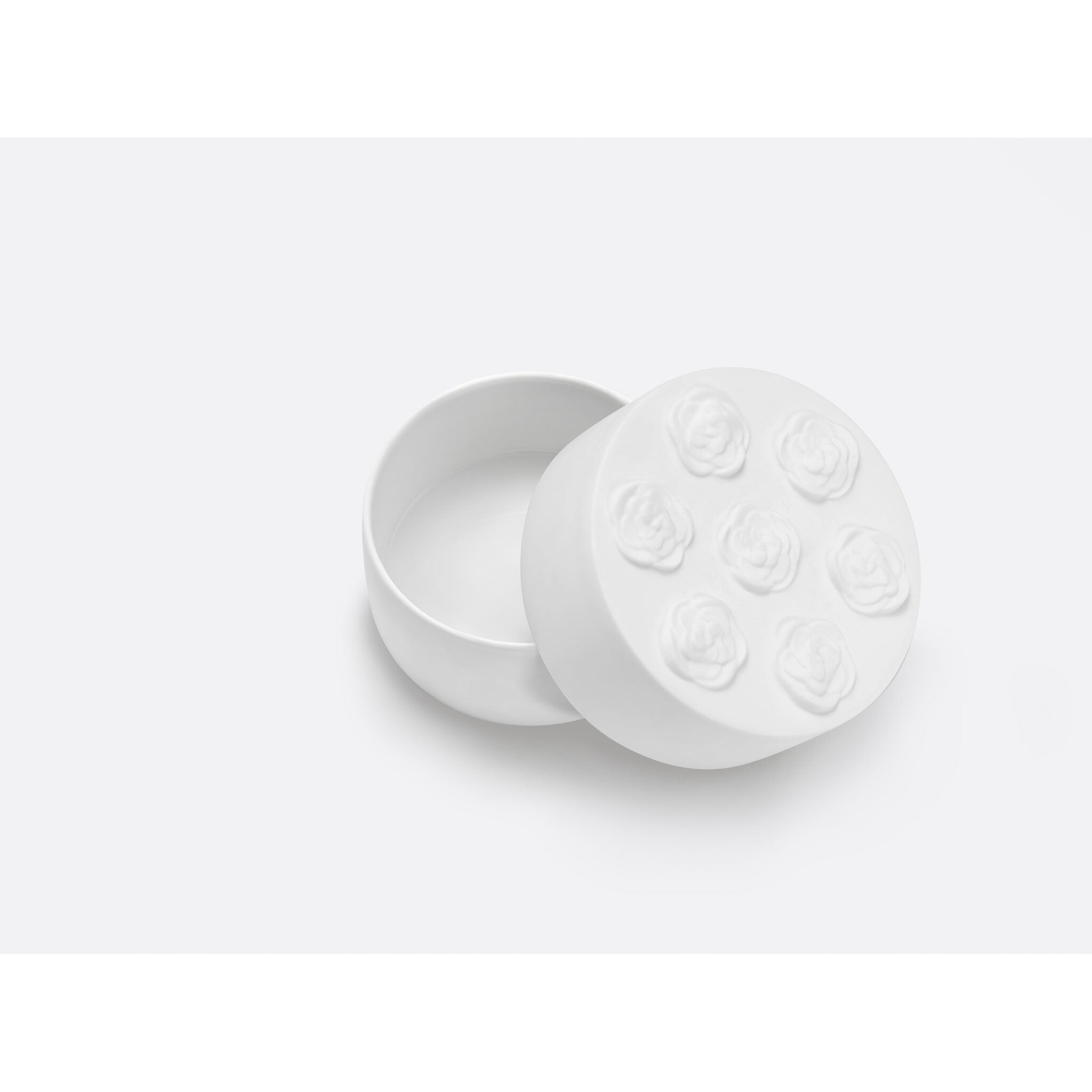 Bernardaud Round box Spring garden, Limoges porcelain, Jardin de Table - Kazuyo Sejima collection, on a white background