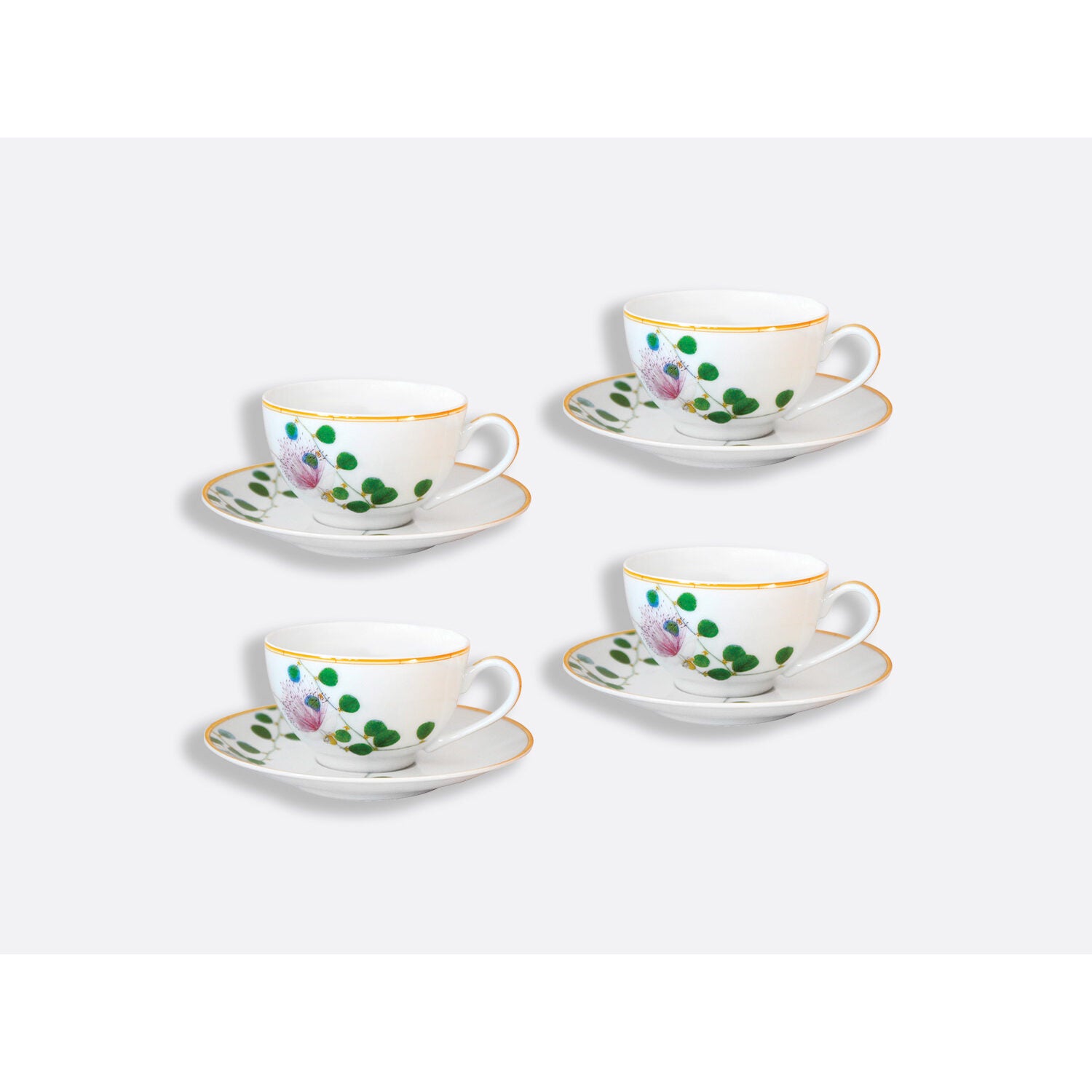 Bernardaud Tea cup and saucer 4.5 oz, Limoges porcelain, Jardin Indien collection, detail view