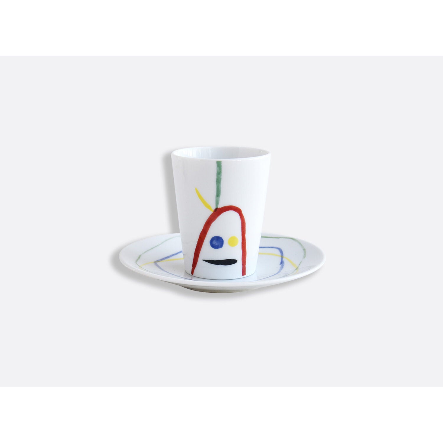 Bernardaud Set of 2 assorted cups and saucers 2.4 oz, Limoges porcelain, Joan Miró collection, detail view