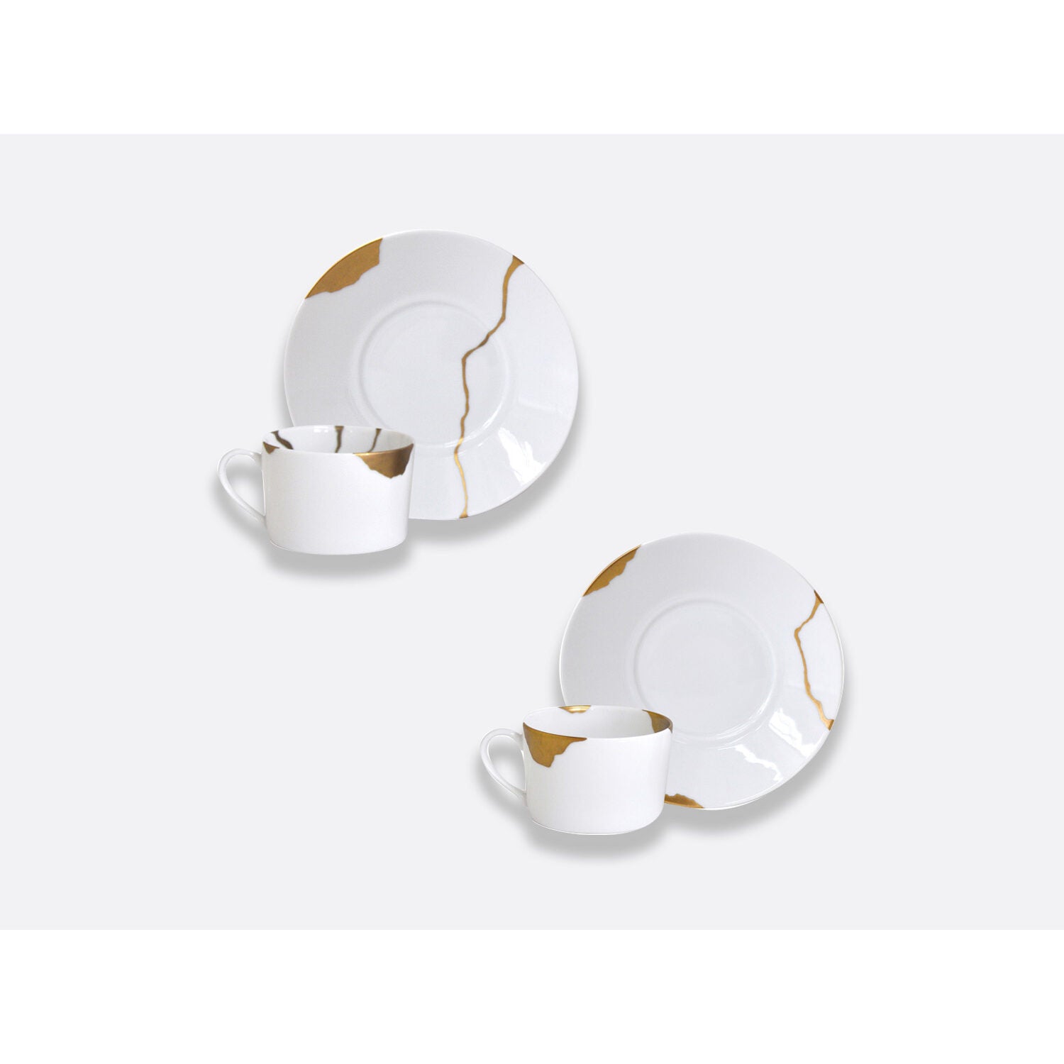 Bernardaud Gift boxed set of 2 assorted breakfast cups and saucers 8.5 oz, Limoges porcelain, Kintsugi - Sarkis JP collection, on a white background