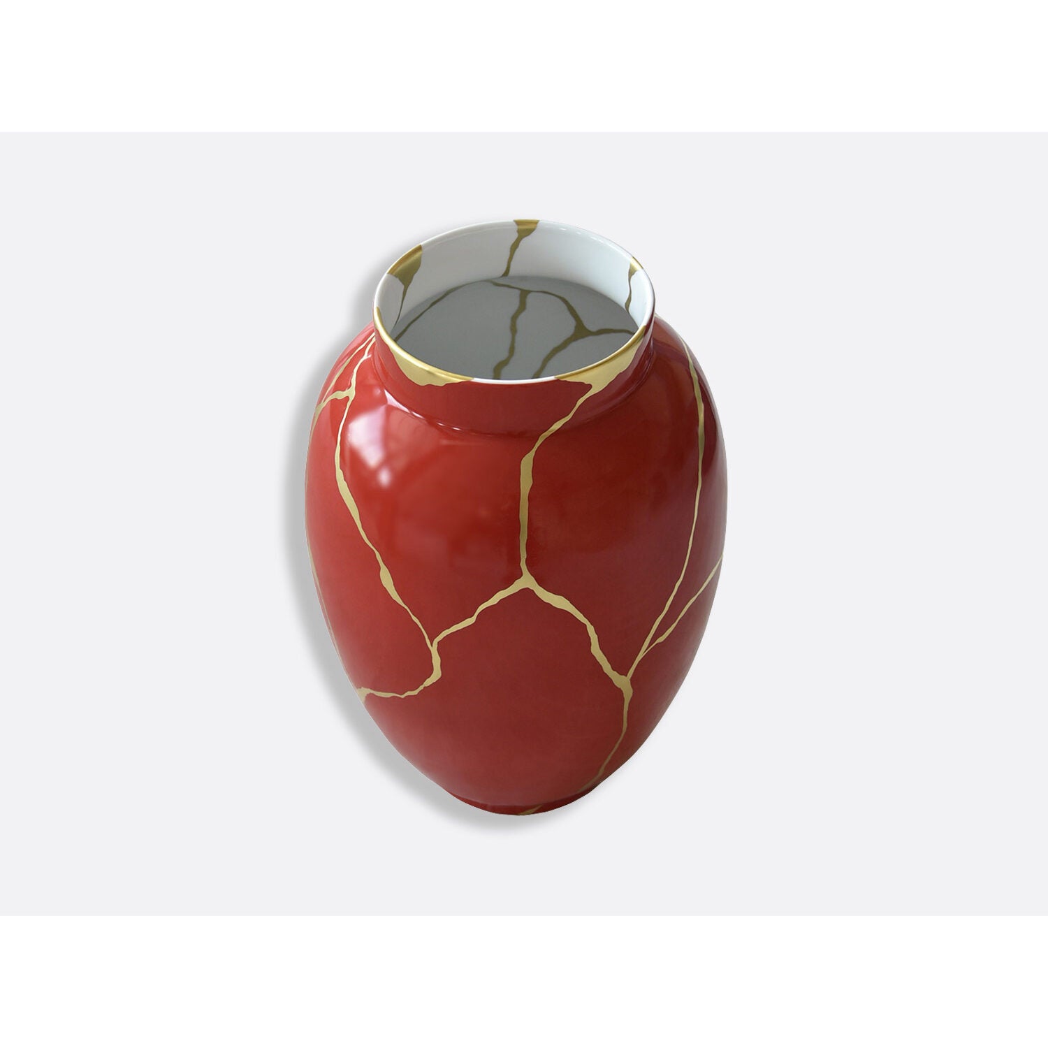 Bernardaud Red large vase H. 22.4", Limoges porcelain, Kintsugi - Sarkis collection, detail view