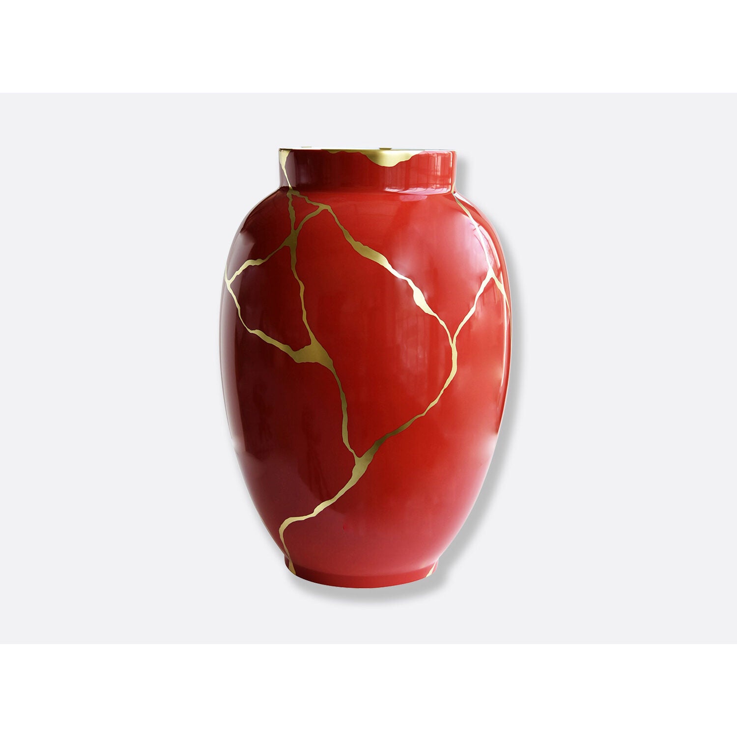Bernardaud Red large vase H. 22.4", Limoges porcelain, Kintsugi - Sarkis collection, on a white background
