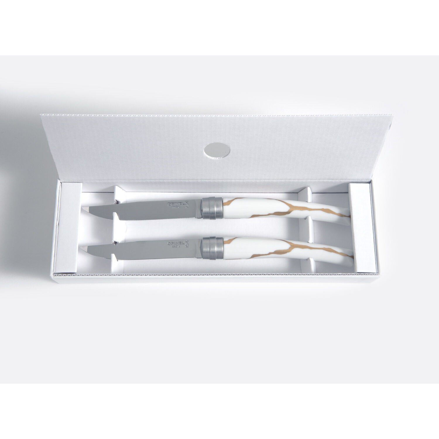 Bernardaud Set of 2 Miroir Or blade table knives, Limoges porcelain, Kintsugi - Sarkis collection, detail view