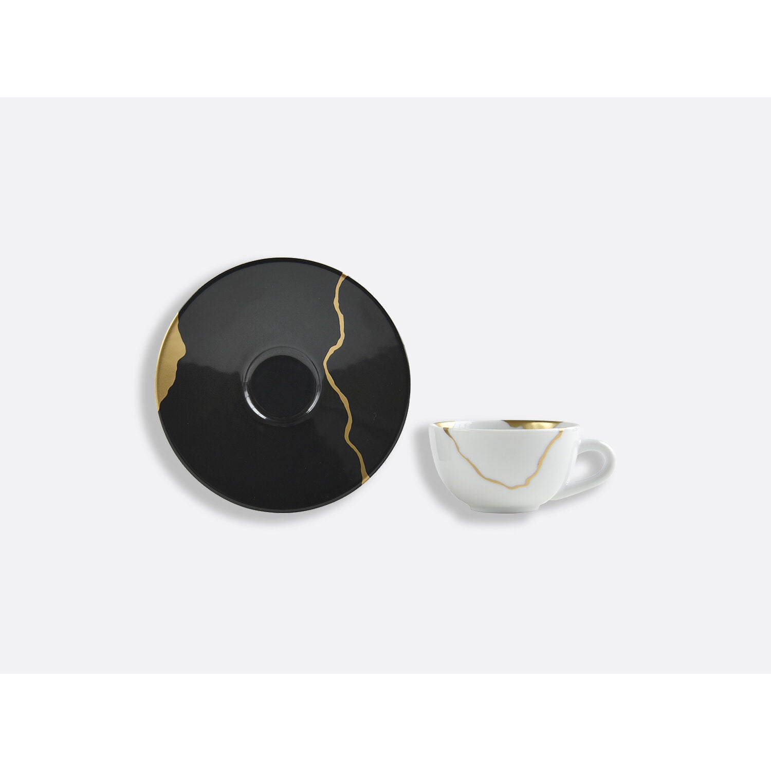 Bernardaud Set of espresso cups and saucers 3.5 oz, Limoges porcelain, Kintsugi - Sarkis collection, detail view