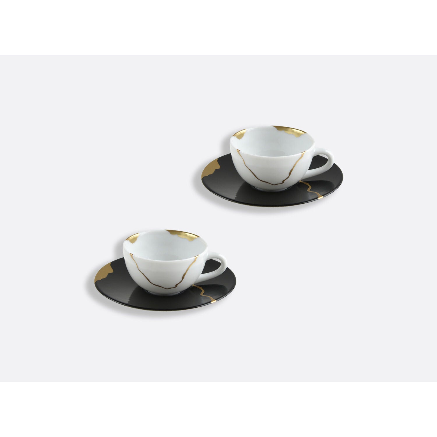 Bernardaud Set of espresso cups and saucers 3.5 oz, Limoges porcelain, Kintsugi - Sarkis collection, detail view