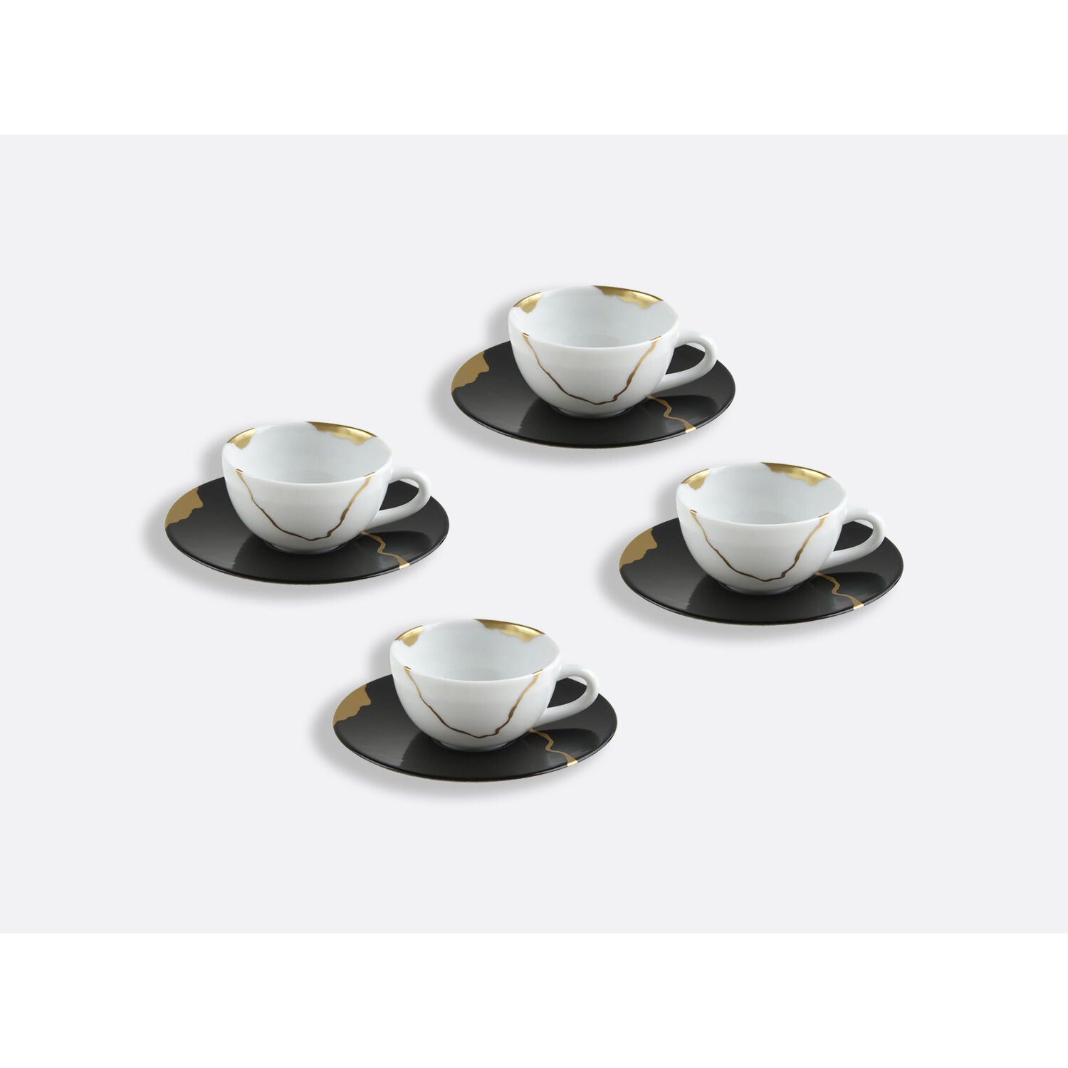 Bernardaud Set of espresso cups and saucers 3.5 oz, Limoges porcelain, Kintsugi - Sarkis collection, detail view