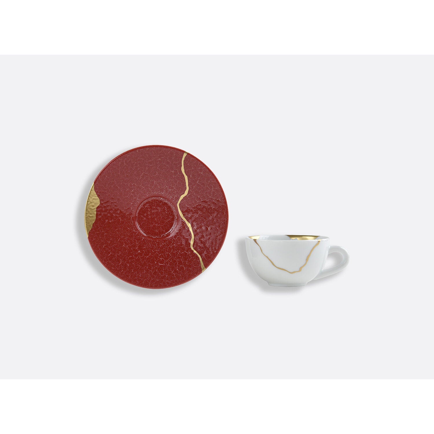 Bernardaud Set of espresso cups and saucers 3.5 oz, Limoges porcelain, Kintsugi - Sarkis collection, detail view