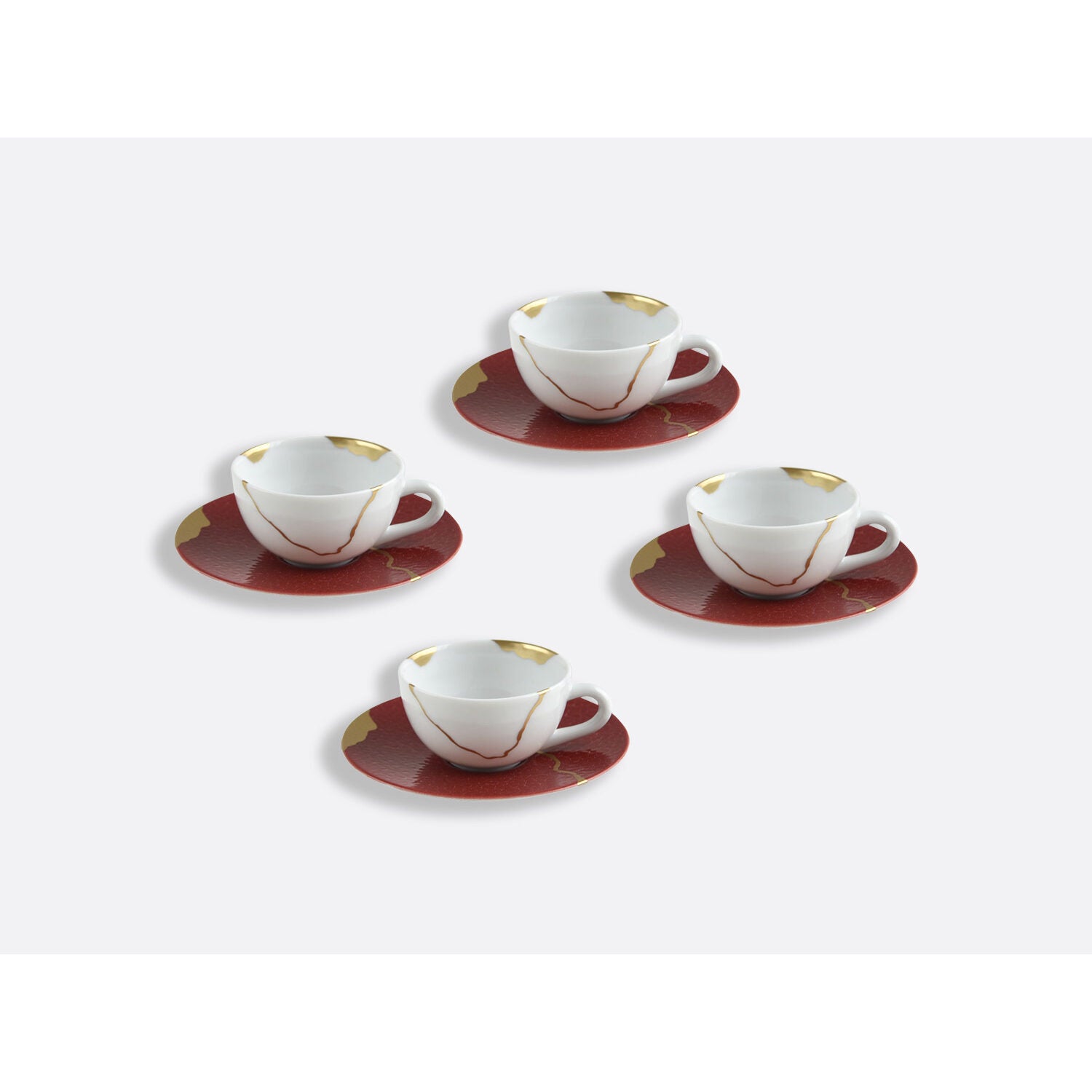 Bernardaud Set of espresso cups and saucers 3.5 oz, Limoges porcelain, Kintsugi - Sarkis collection, detail view