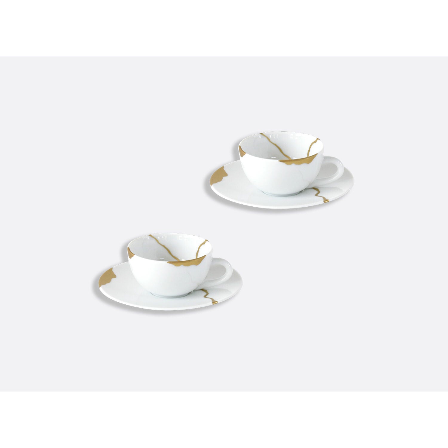 Bernardaud Set of espresso cups and saucers 3.5 oz, Limoges porcelain, Kintsugi - Sarkis collection, detail view