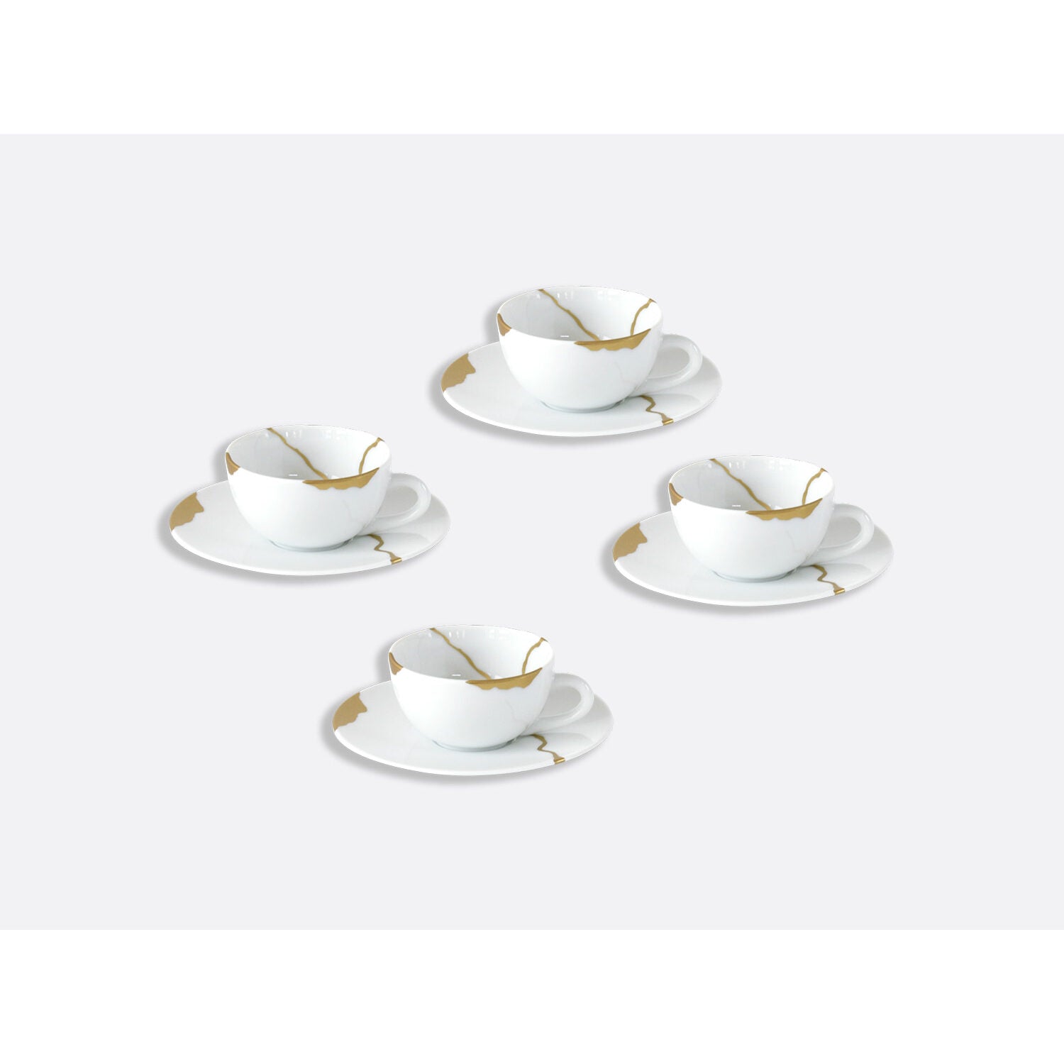 Bernardaud Set of espresso cups and saucers 3.5 oz, Limoges porcelain, Kintsugi - Sarkis collection, detail view