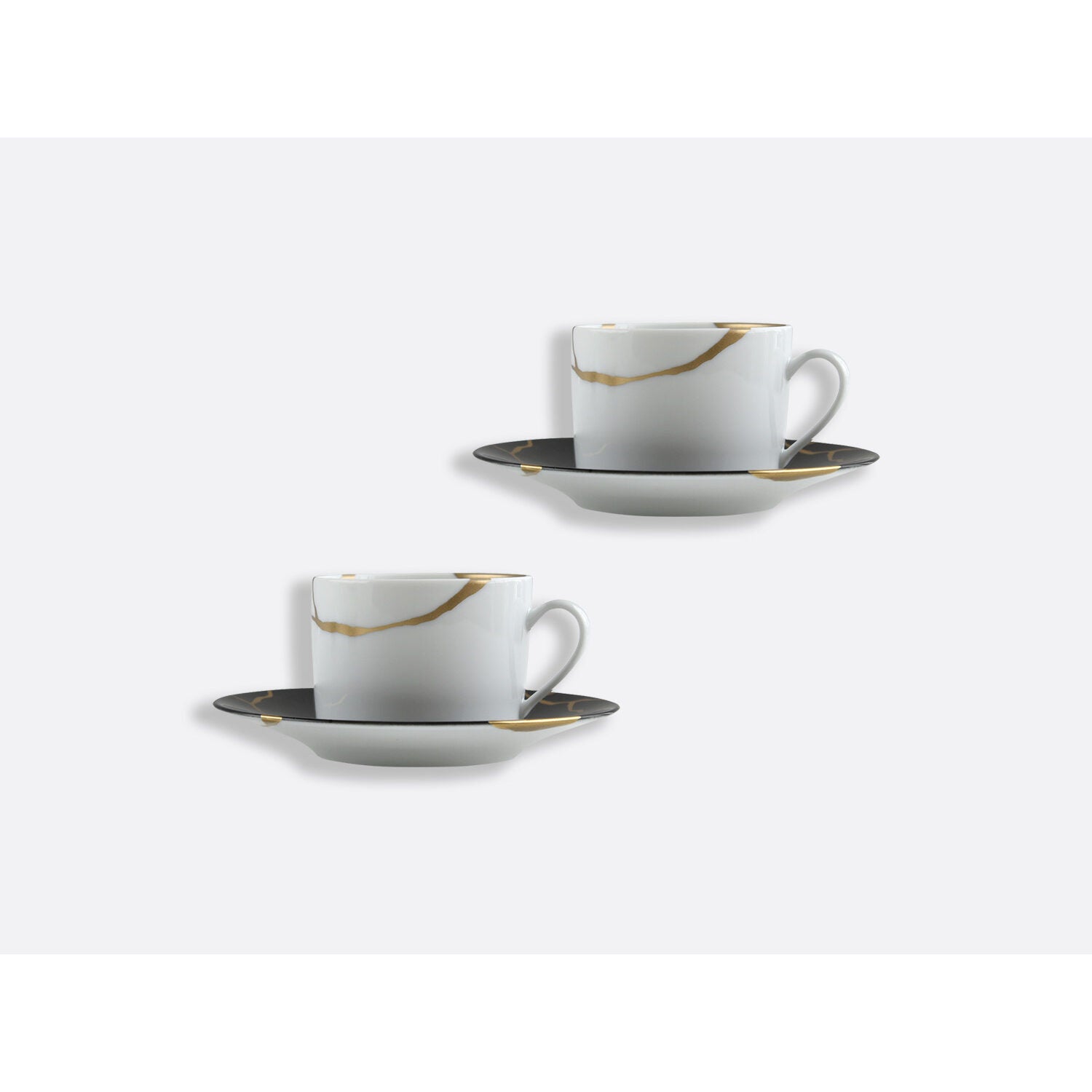 Bernardaud Set of tea cups and saucers 5 oz Charbon in Charcoal, Limoges porcelain, Kintsugi - Sarkis collection, detail view