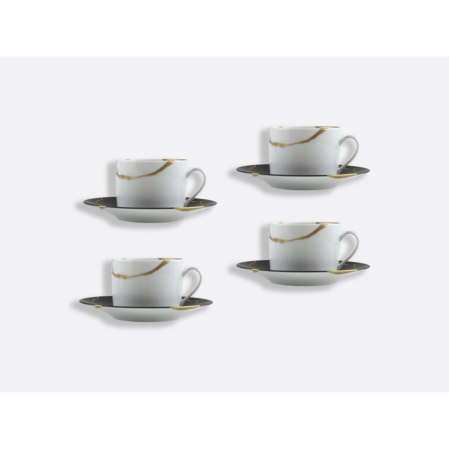 Bernardaud Set of tea cups and saucers 5 oz Charbon in Charcoal, Limoges porcelain, Kintsugi - Sarkis collection, detail view