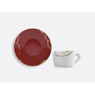 Bernardaud Set of tea cups and saucers 5 oz Rouge Empereur in Emperor Red, Limoges porcelain, Kintsugi - Sarkis collection, detail view