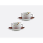 Bernardaud Set of tea cups and saucers 5 oz Rouge Empereur in Emperor Red, Limoges porcelain, Kintsugi - Sarkis collection, detail view