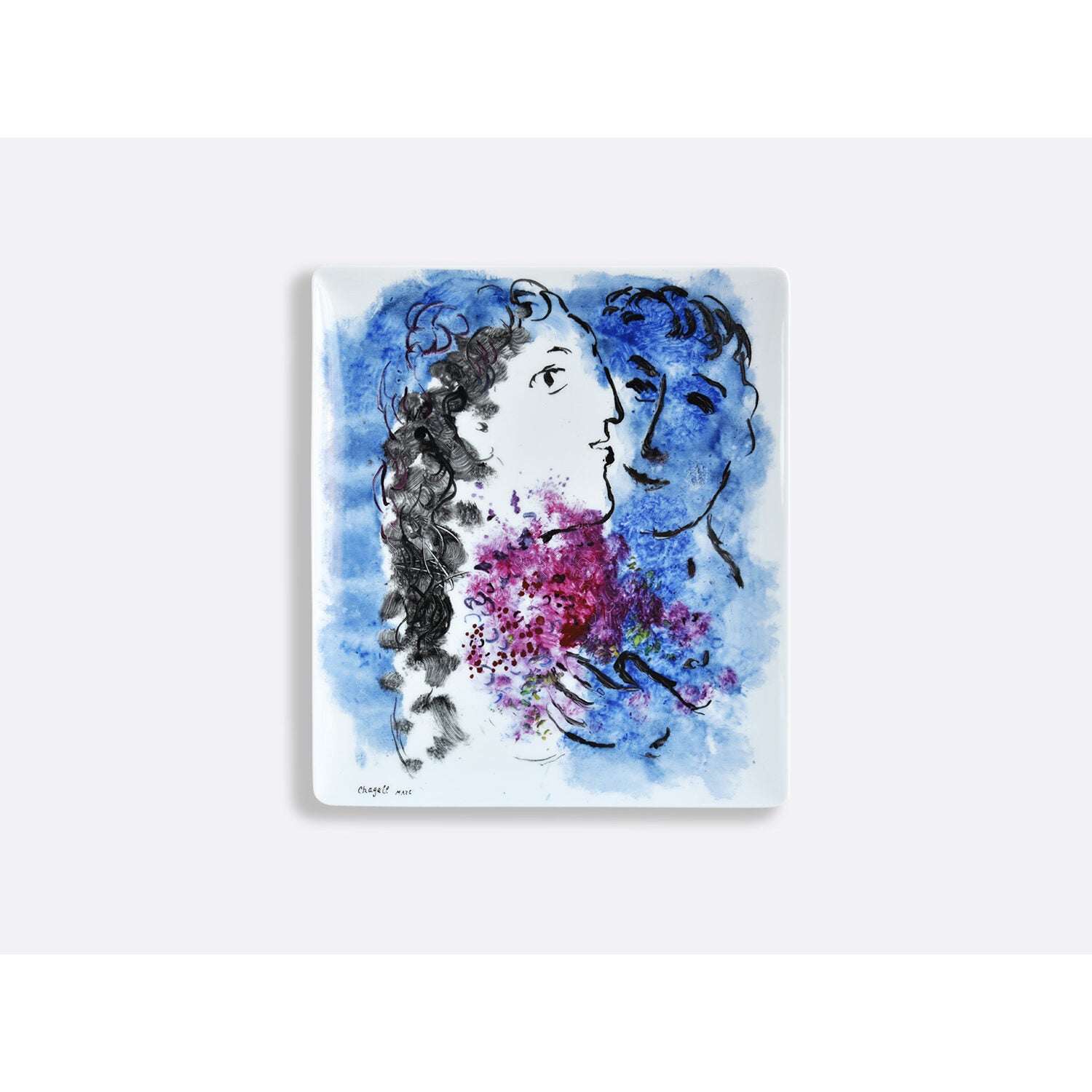 Bernardaud Rectangular tray 8.7" x 7.5", Limoges porcelain, Les Bouquets de Fleurs - Marc Chagall collection, on a white background