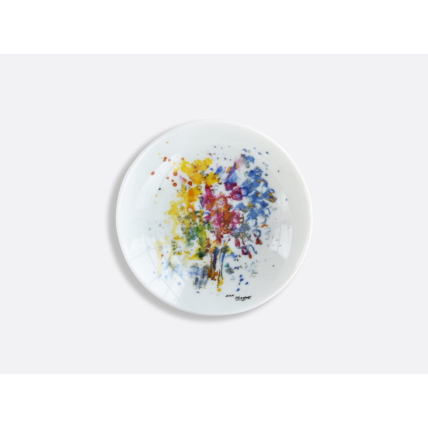 Bernardaud Small dish 4", Limoges porcelain, Les Bouquets de Fleurs - Marc Chagall collection, on a white background