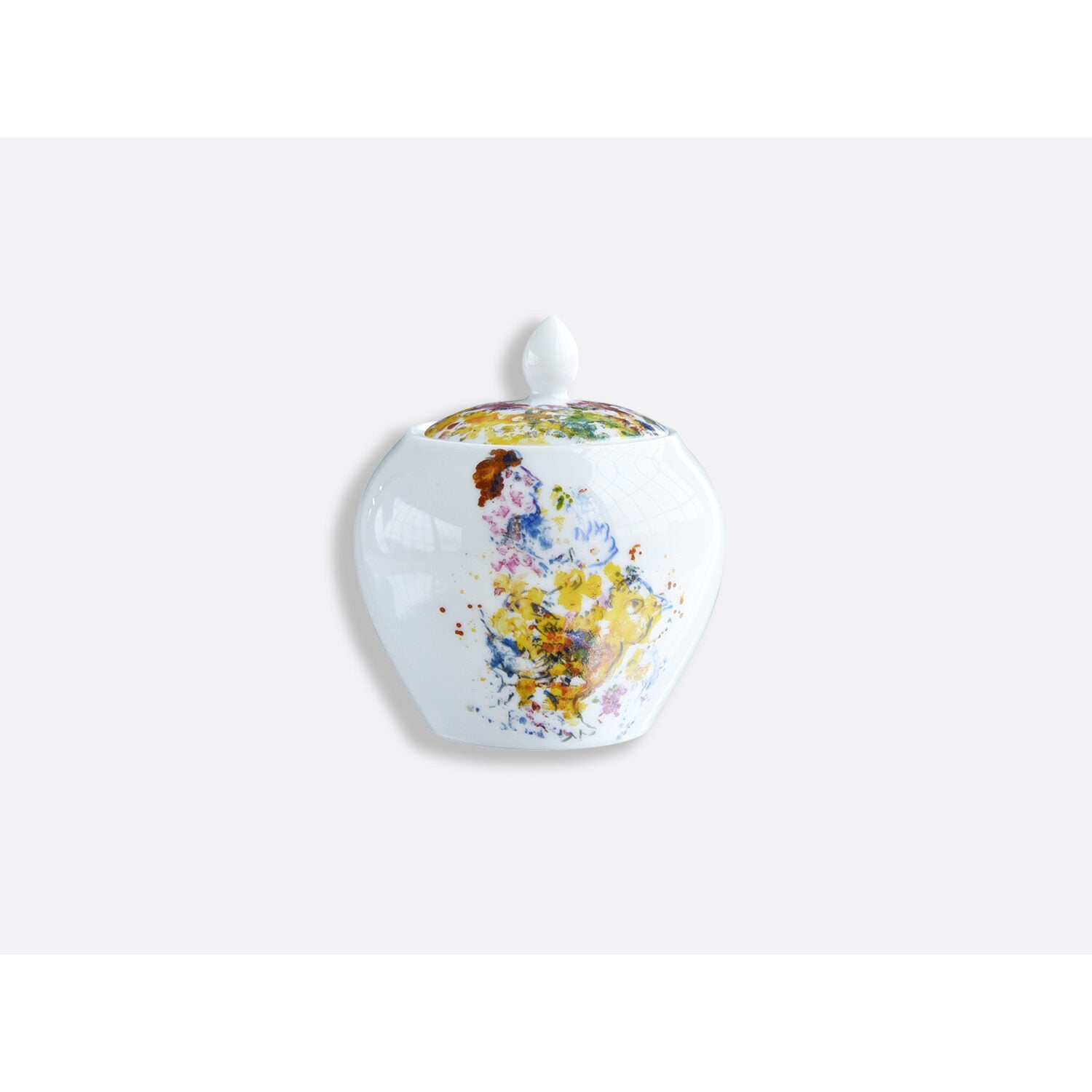 Bernardaud Sugar bowl 12 cups 10 oz, Limoges porcelain, Les Bouquets de Fleurs - Marc Chagall collection, on a white background