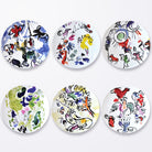 Bernardaud Gift box set of 6 assorted dinner plates 10.6" (serie 1), Limoges porcelain, Les Vitraux D'Hadassah - Marc Chagall collection, on a white background