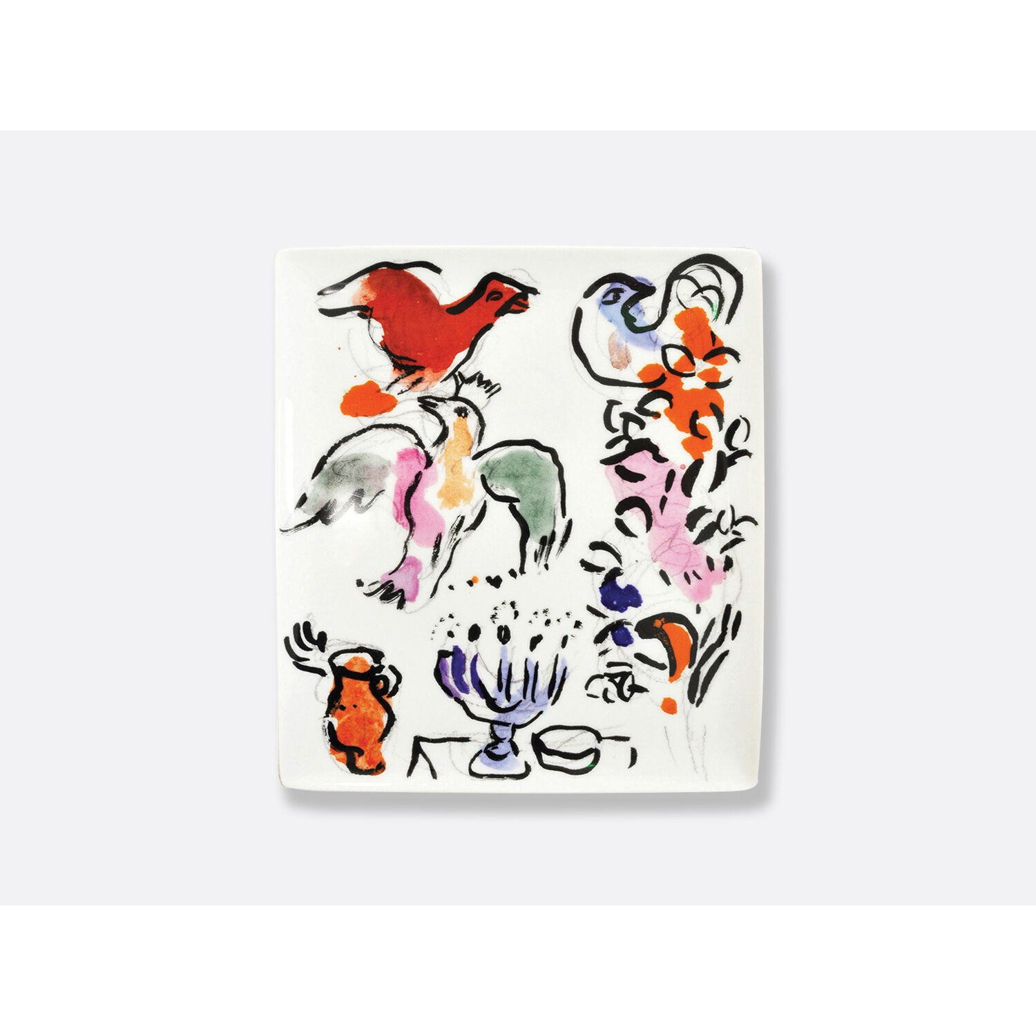 Bernardaud "Asher" rectangular tray 10.4" x 9.3", Limoges porcelain, Les Vitraux D'Hadassah - Marc Chagall collection, on a white background