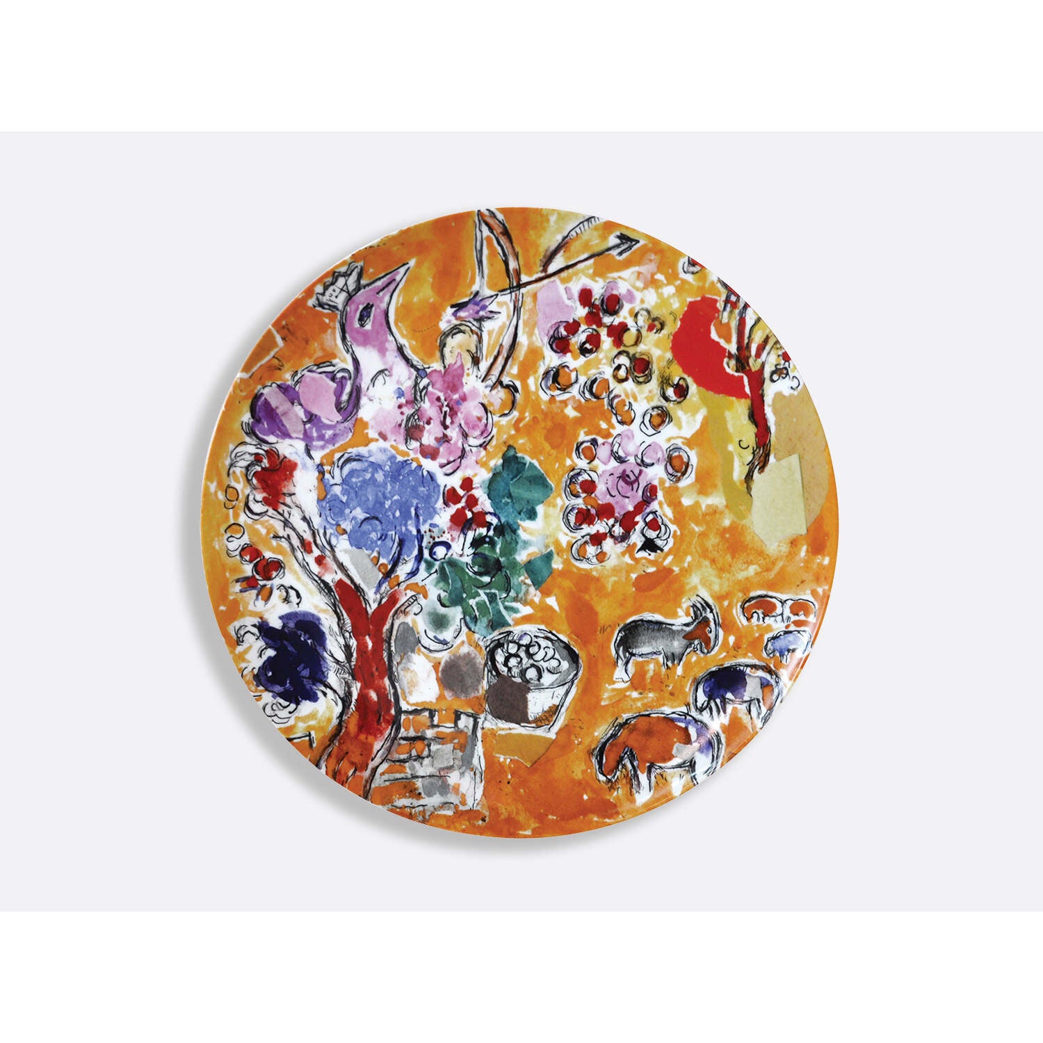 Bernardaud Large round platter 15", Limoges porcelain, Les Vitraux D'Hadassah - Marc Chagall collection, on a white background